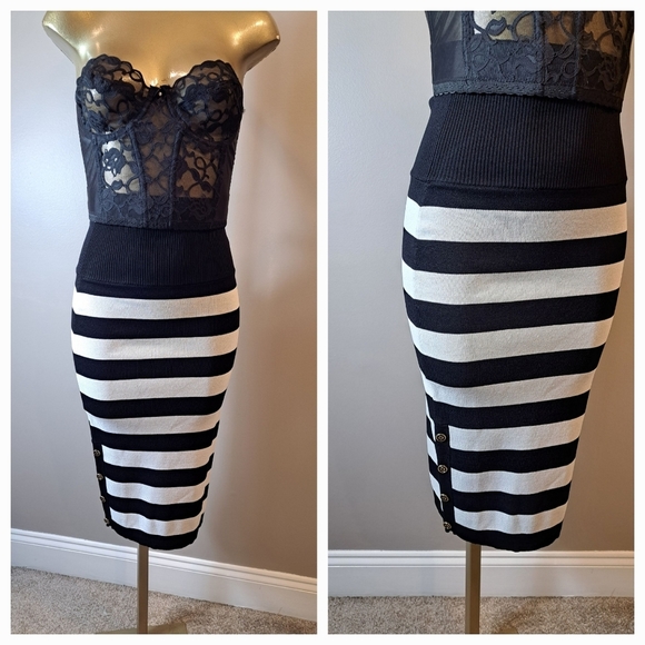 Gabrielle Union Black And White Knit Pencil Skirt